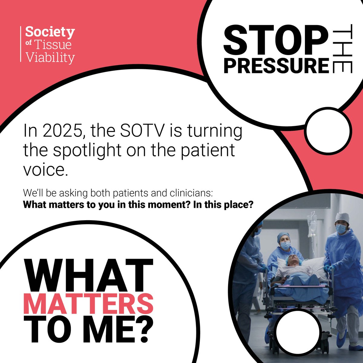 🛏️ Pressure ulcers can happen *anywhere*, to *anyone*.
This year’s #StopThePressure campaign asks:
💬 "What matters to me is…"
Let’s make care more human.
👉 societyoftissueviability.org/community/stop…
#TissueViability #PatientVoice #WoundCare