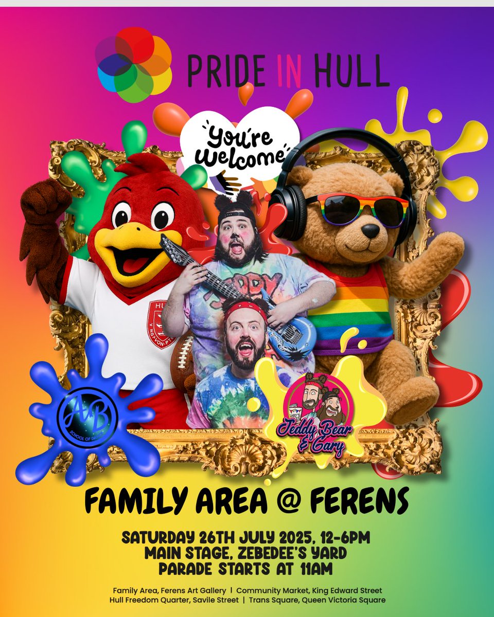 prideinhull's tweet image. 🎉 Join us at Ferens Art Gallery on July 26 for #PrideInHull! 🎨 Family fun awaits with Jeddy Bear & Gary, dance routines, sing-alongs, and more! 💖🌈 Don't miss the joy! #FamilyFun #Pride 🏳️🌈