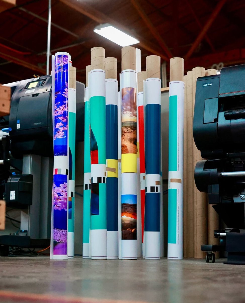 BumbleJax's tweet photo. Our favorite sight to see…rolls and rolls of freshly printed artwork ready to be mounted!
Let’s get to work 👉🏼 https://t.co/XbkZjXj5K2
#FinePrinting #AcrylicArt #bumblejax #fineartprints #modernhomedecor #printart #triptych #crate #art #photography #homedecor #wallart https://t.co/de79jIc3TN