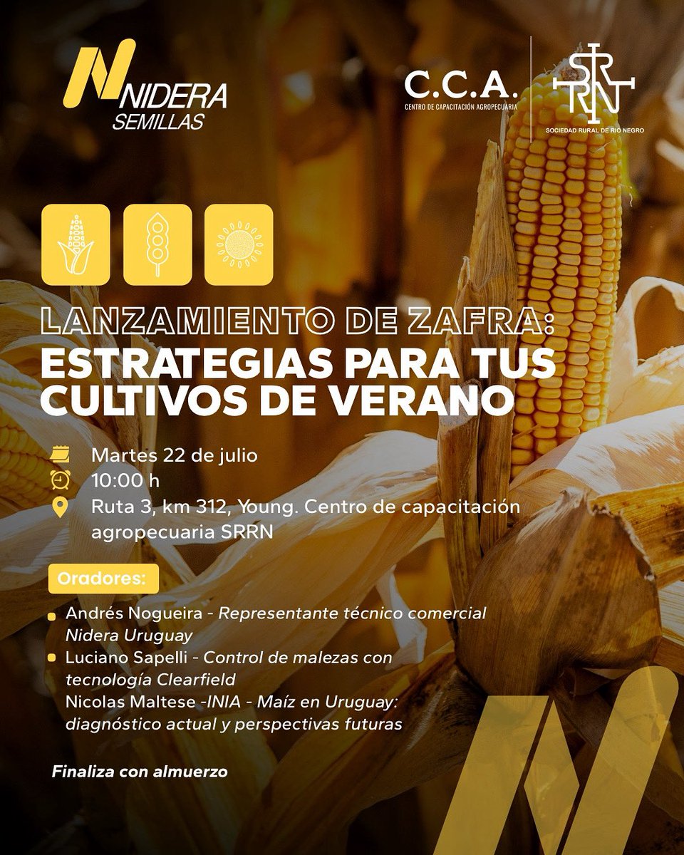 ¡Los esperamos! <a href="/NideraSemillas/">Nidera Semillas</a> <a href="/RuralRioNegro/">Sociedad Rural de Río Negro</a> 

👉🏻Martes 22  DE JULIO 
🕣10:00 a.m.
📍Ruta 3, km 312.

#SociedadRuralDeRioNegro