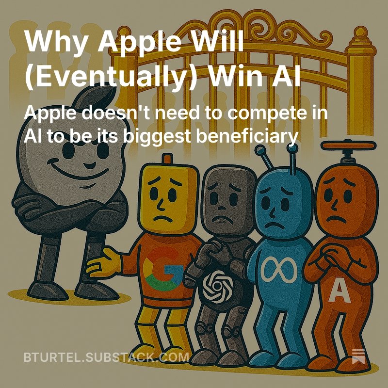 Apple is catching a lot of flak for its AI efforts.

But the fixation on <a href="/Apple/">Apple</a>'s  seeming inability to innovate in AI misses the bigger picture.

Apple is likely to be the ultimate beneficiary of AI–and they can afford to take their time.