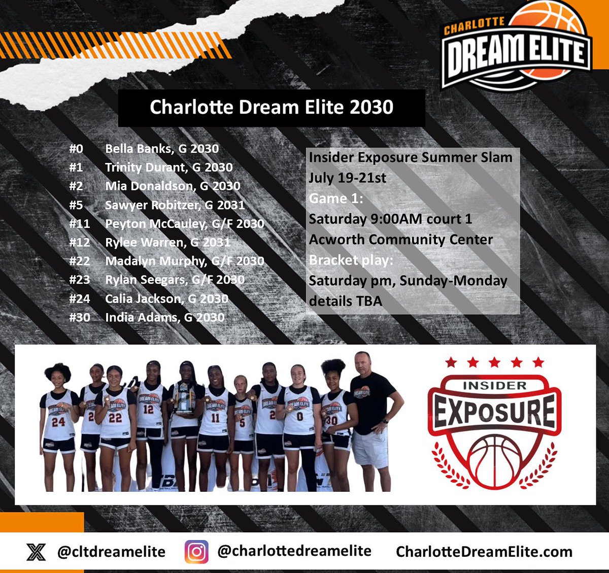 💥Our #cde2030 team is ready to compete in the <a href="/InsiderExposure/">InsiderExposure</a> Summer Slam this Saturday - Monday in Atlanta, GA‼️ 
💥Coaches get an early look at these talented ladies in action! #charlottedreamelite