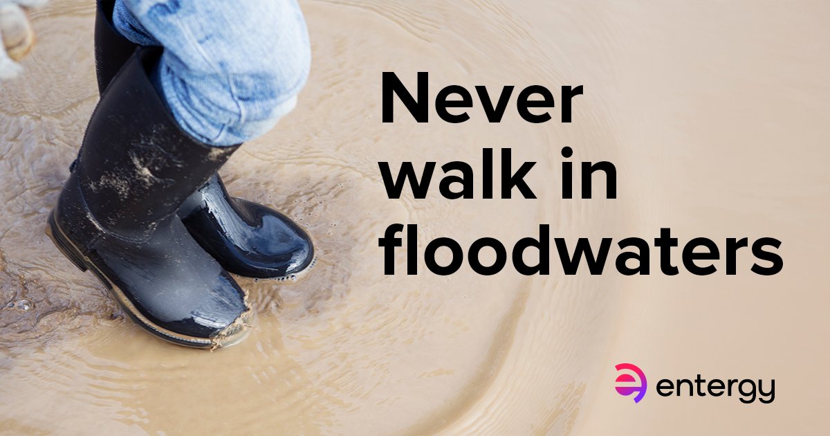 EntergyLA's tweet image. If your area is flooded, don’t walk in standing water, and don’t venture into areas of debris. Energized and dangerous power lines may not be visible. For more information about flood #safety: enter.gy/60184hNrj