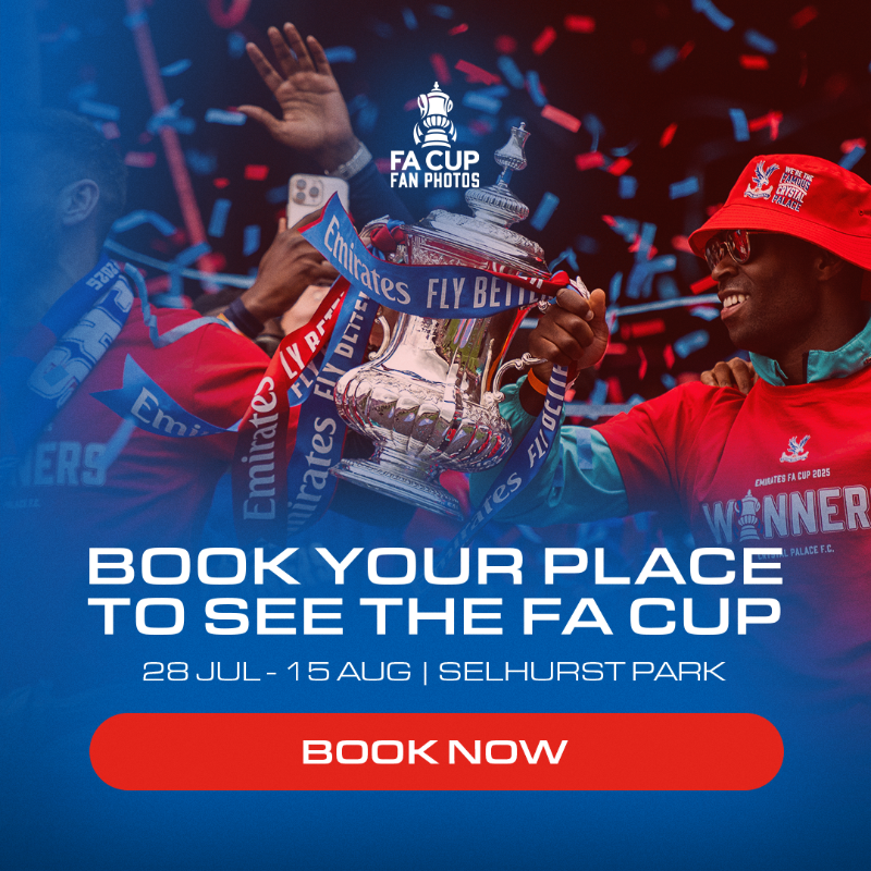 CPFC's tweet photo. Your photo with the FA Cup 🏆

We are delighted to announce supporters can now book free slots to have their picture taken with a piece of Palace history ❤️💙

#CPFC