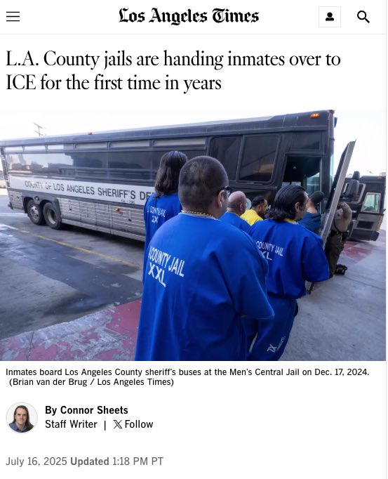RealWillONeill's tweet image. Oh, LA County’s Sheriff’s Department is suddenly cooperating with ICE again after four years of refusing to?
Gosh, what changed?