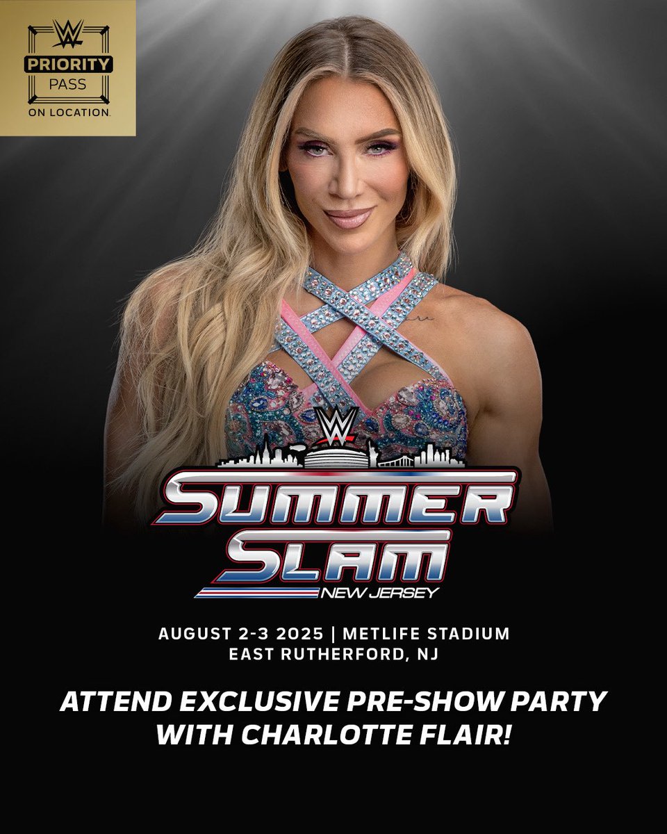 On Location (@onlocationexp) on Twitter photo Who’s ready to experience #SummerSlam in the presence of royalty 👑💎
The one and only <a href="/MsCharlotteWWE/">Charlotte Flair</a> will be joining us #OnLocation inside <a href="/MetLifeStadium/">MetLife Stadium</a> to hang with our <a href="/WWE/">WWE</a> Priority Pass guests exclusively 🤩
Secure your spot ➡️ shorturl.at/dgi5l Who’s ready to experience #SummerSlam in the presence of royalty 👑💎
The one and only <a href="/MsCharlotteWWE/">Charlotte Flair</a> will be joining us #OnLocation inside <a href="/MetLifeStadium/">MetLife Stadium</a> to hang with our <a href="/WWE/">WWE</a> Priority Pass guests exclusively 🤩
Secure your spot ➡️ shorturl.at/dgi5l