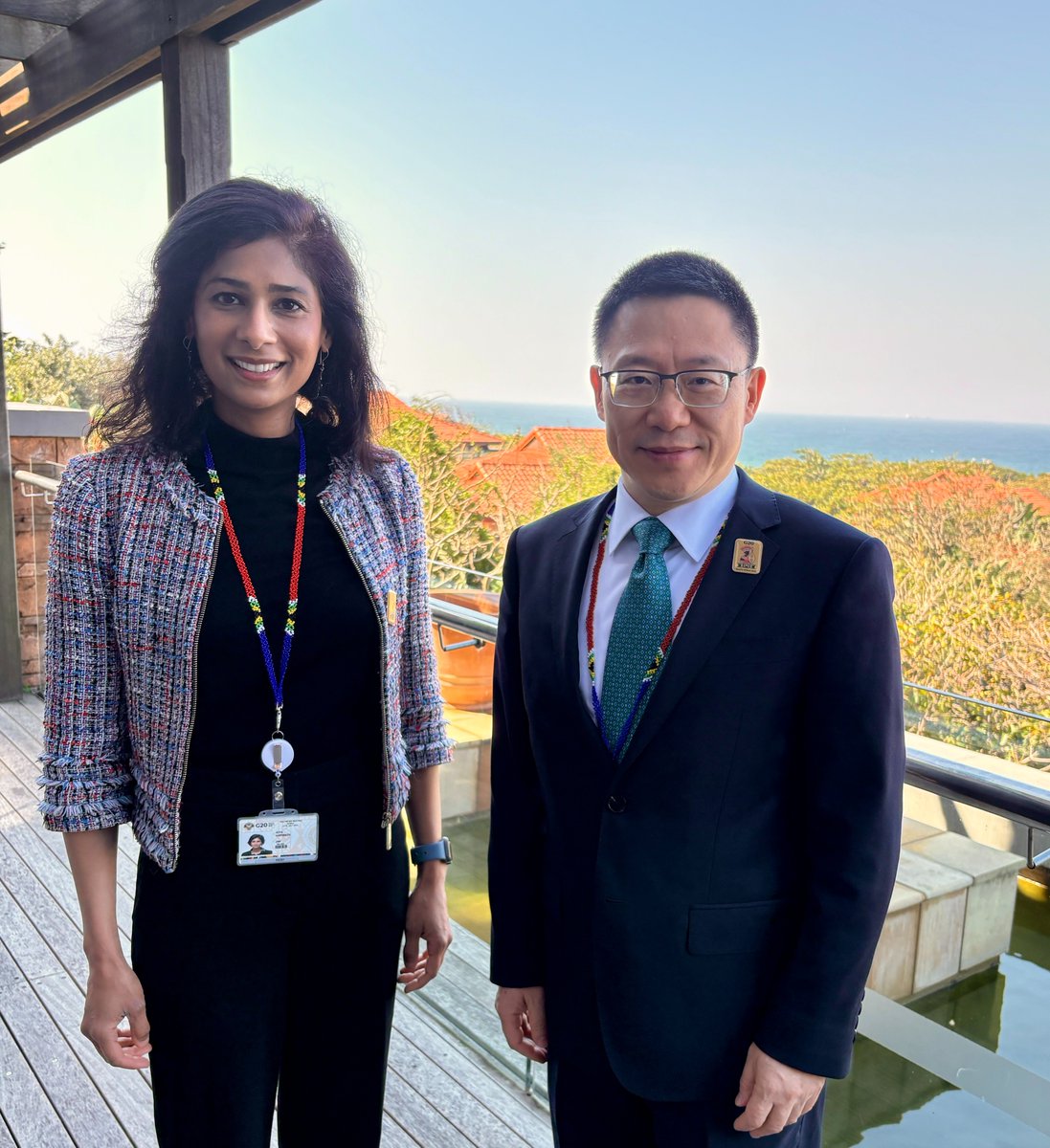 GitaGopinath's tweet image. Productive discussions on Day 1 at #G20SouthAfrica. Met with China’s Vice Minister of Finance Liao Min, @sif_sfi’s Daniela Stoffel, and @bankofengland Governor Andrew Bailey. We covered global economic challenges, regional outlooks, and ways to strengthen the IMF’s mission.