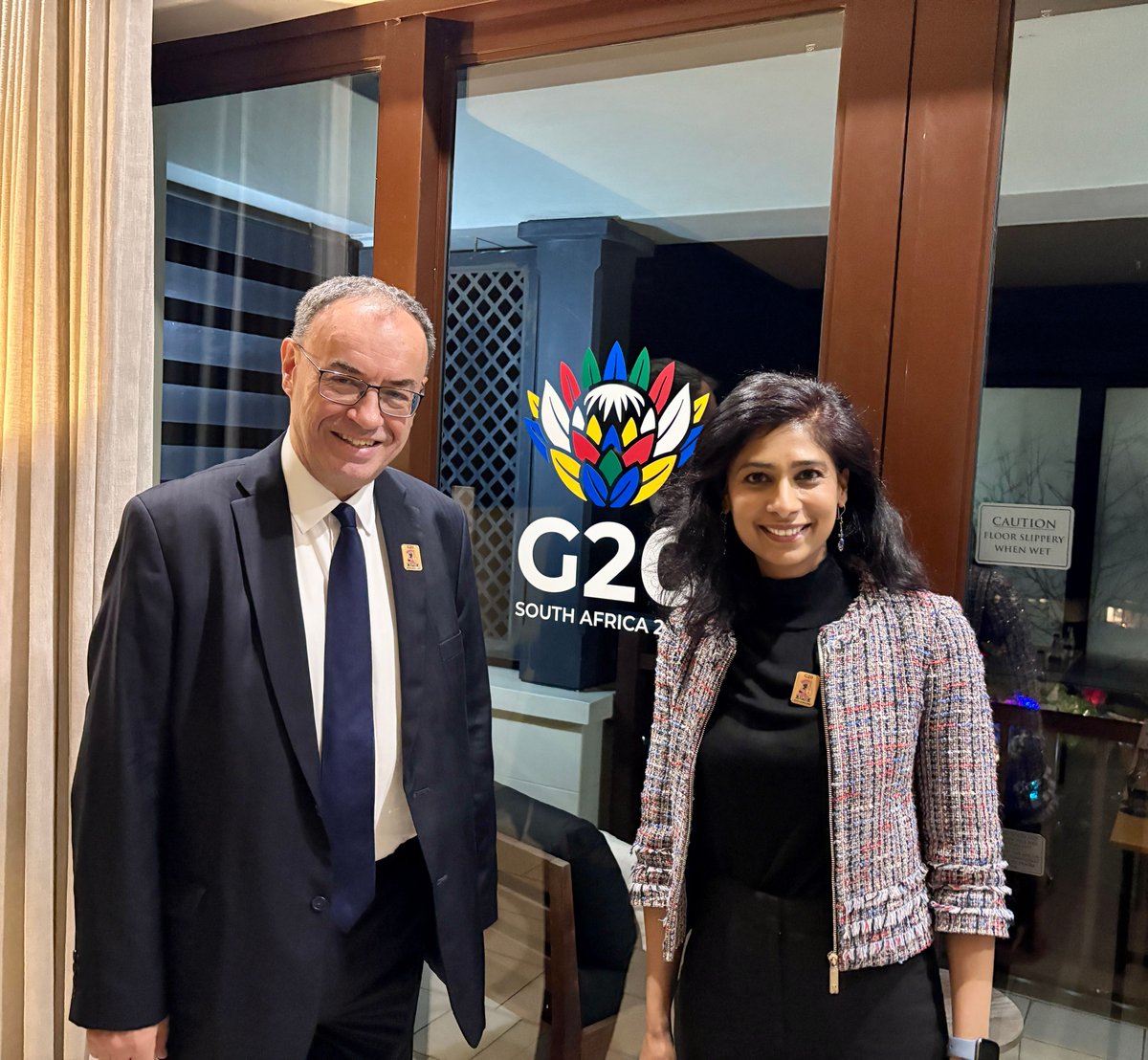 GitaGopinath's tweet image. Productive discussions on Day 1 at #G20SouthAfrica. Met with China’s Vice Minister of Finance Liao Min, @sif_sfi’s Daniela Stoffel, and @bankofengland Governor Andrew Bailey. We covered global economic challenges, regional outlooks, and ways to strengthen the IMF’s mission.