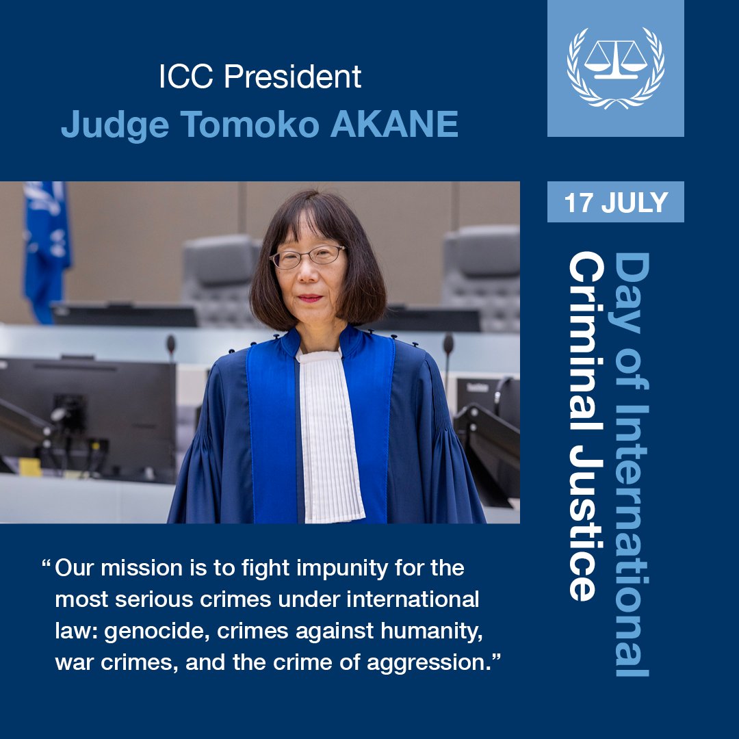 IntlCrimCourt's tweet image. #ICC President Judge Tomoko Akane on #17July, the Day of International Criminal Justice ➡️ icc-cpi.int/news/statement…
Building a #MoreJustWorld