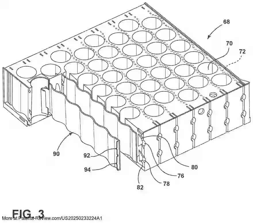 PatentPulse's tweet image. 🚗🔋 New patent application #US20250233224A1 by #GMGlobalTech reveals a #BatteryModule with innovative coolant flow control. Key features include:
- Multiple battery cells for efficient power storage &amp;amp; supply
- Cell holder for structural support
- Preformed insert with potting…