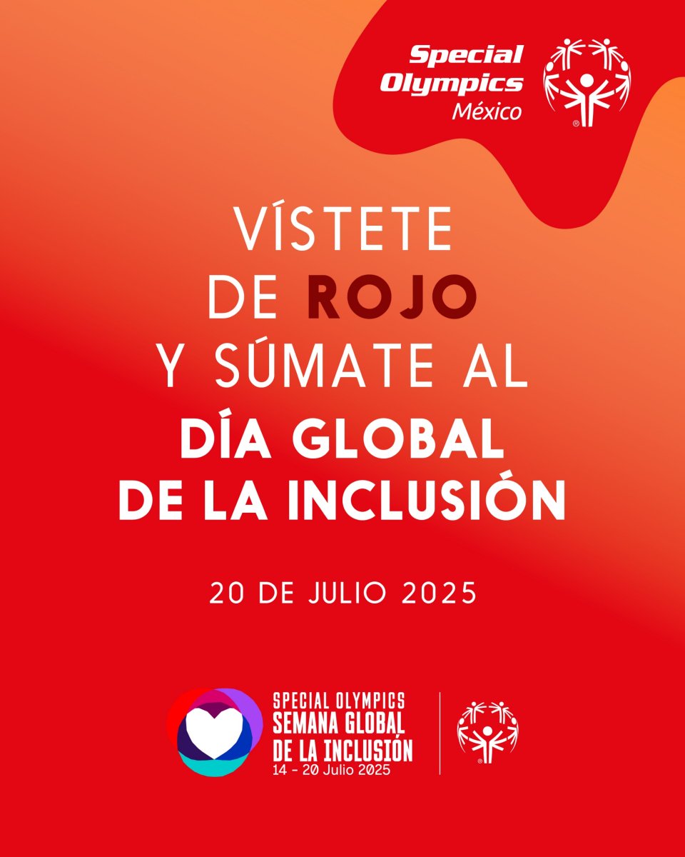 Este 20 de julio queremos verte en rojo 🔴
Viste este color y únete a la #SemanaGlobalDeLaInclusión para apoyar a los @SpecialOlympicsMX y a todas las personas con discapacidad intelectual.
#EligeIncluir #InclusiónRoja