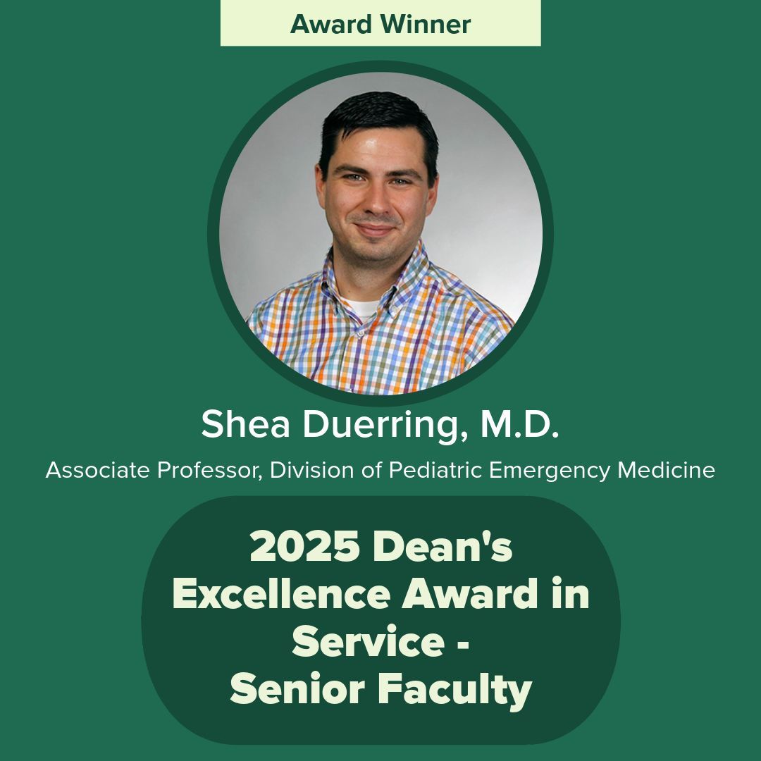👏 Congratulations to Dr. Shea Duerring, associate professor in the Division of Emergency Medicine, on receiving the Dean’s Excellence Award for Service! We’re proud to celebrate his outstanding leadership and dedication to pediatric care.