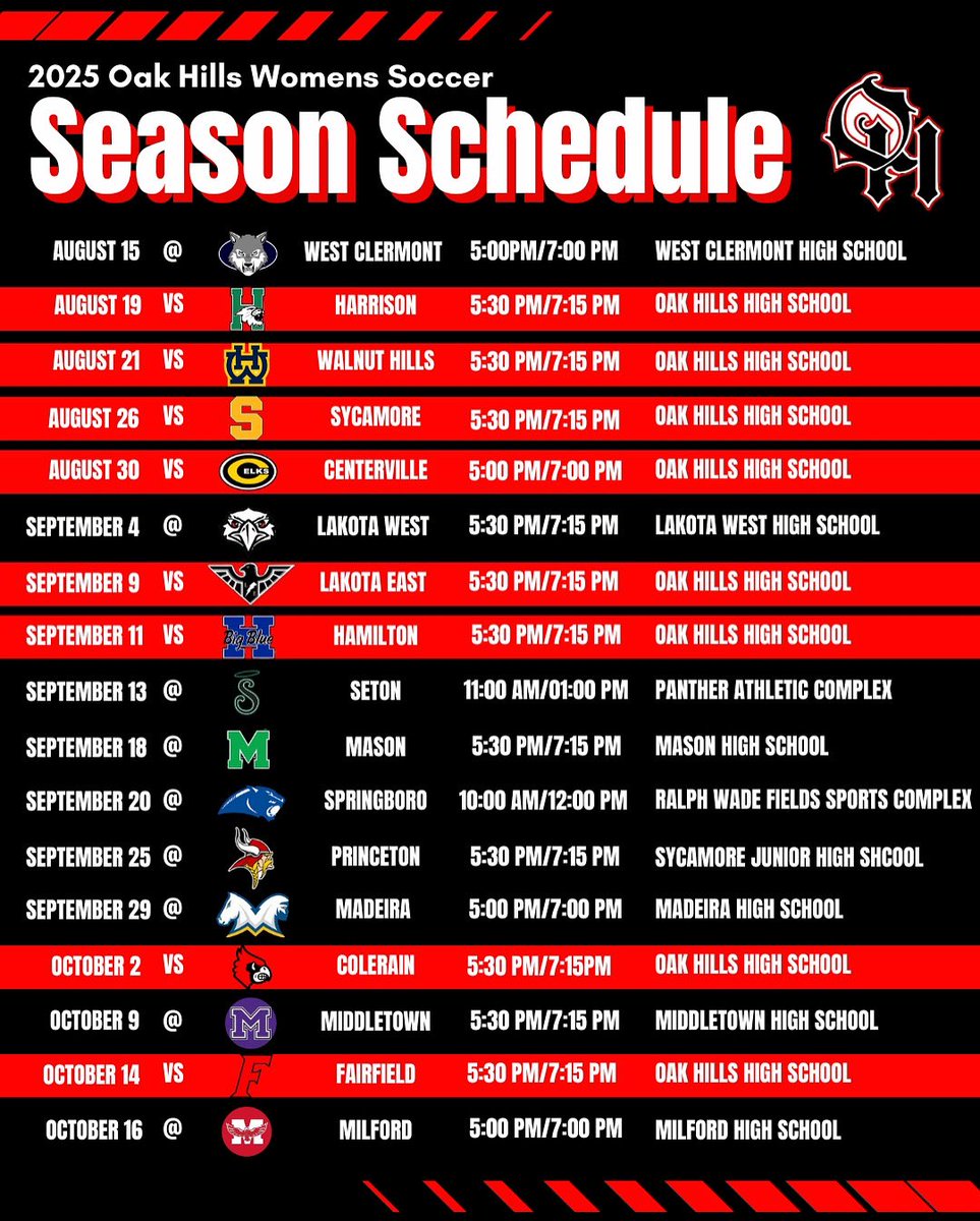 OakHillsWSOC's tweet image. Another look at the schedule 👀
The countdown is on - let’s get this season started! ⚽️🔥#oakhillssoccer