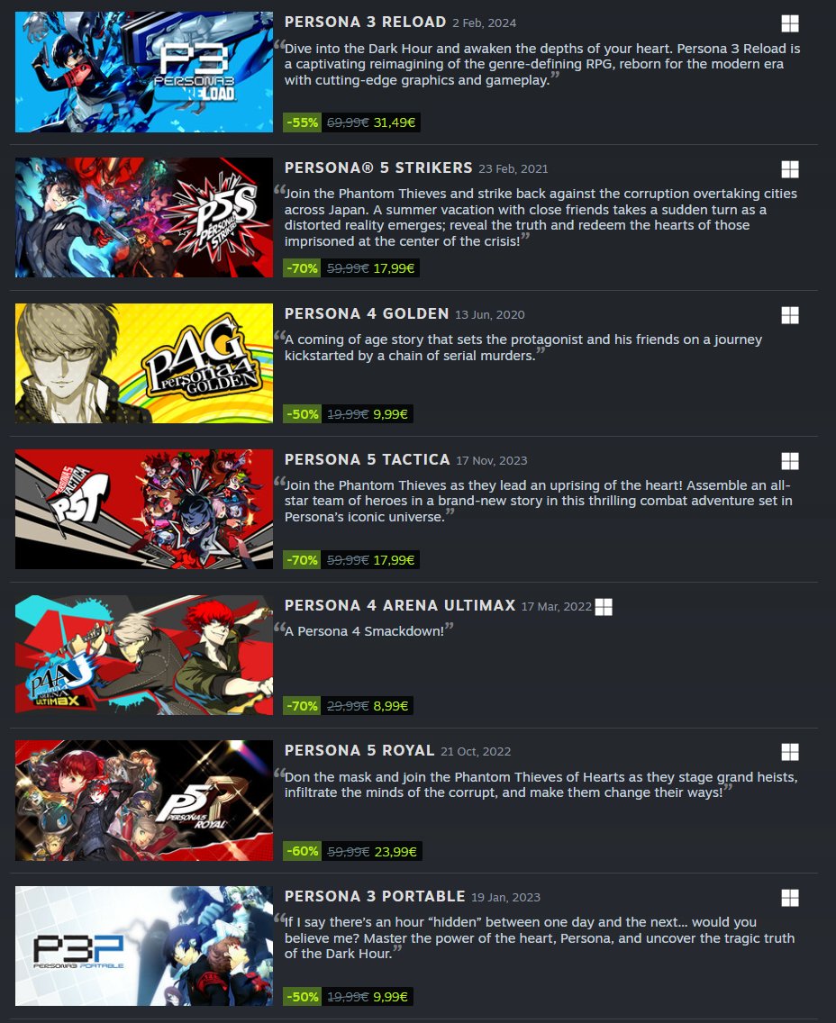 Persona franchise sale is live on Steam