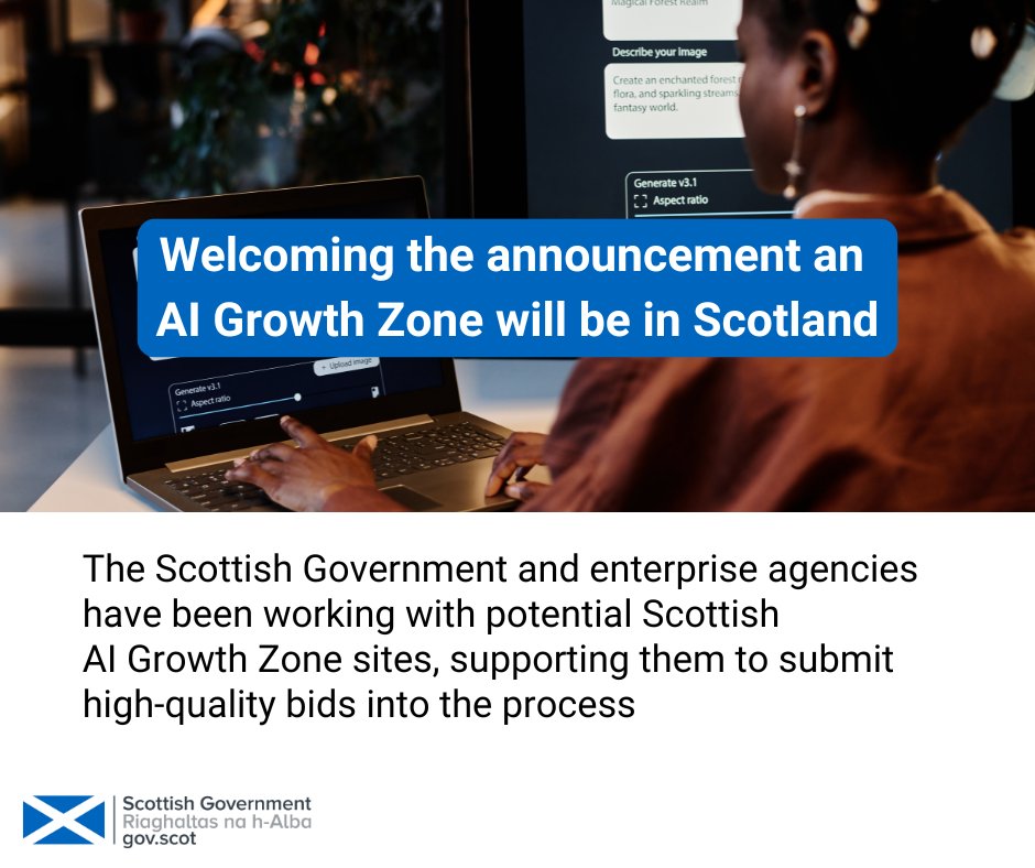 We welcome the announcement that an AI Growth Zone will be coming to Scotland.

Alongside enterprise agencies, we have been supporting potential Scottish AI Growth Zones in the UK Government process.

Find out more about green data centres: digitalconnectivity.campaign.gov.scot/green-data-cen…