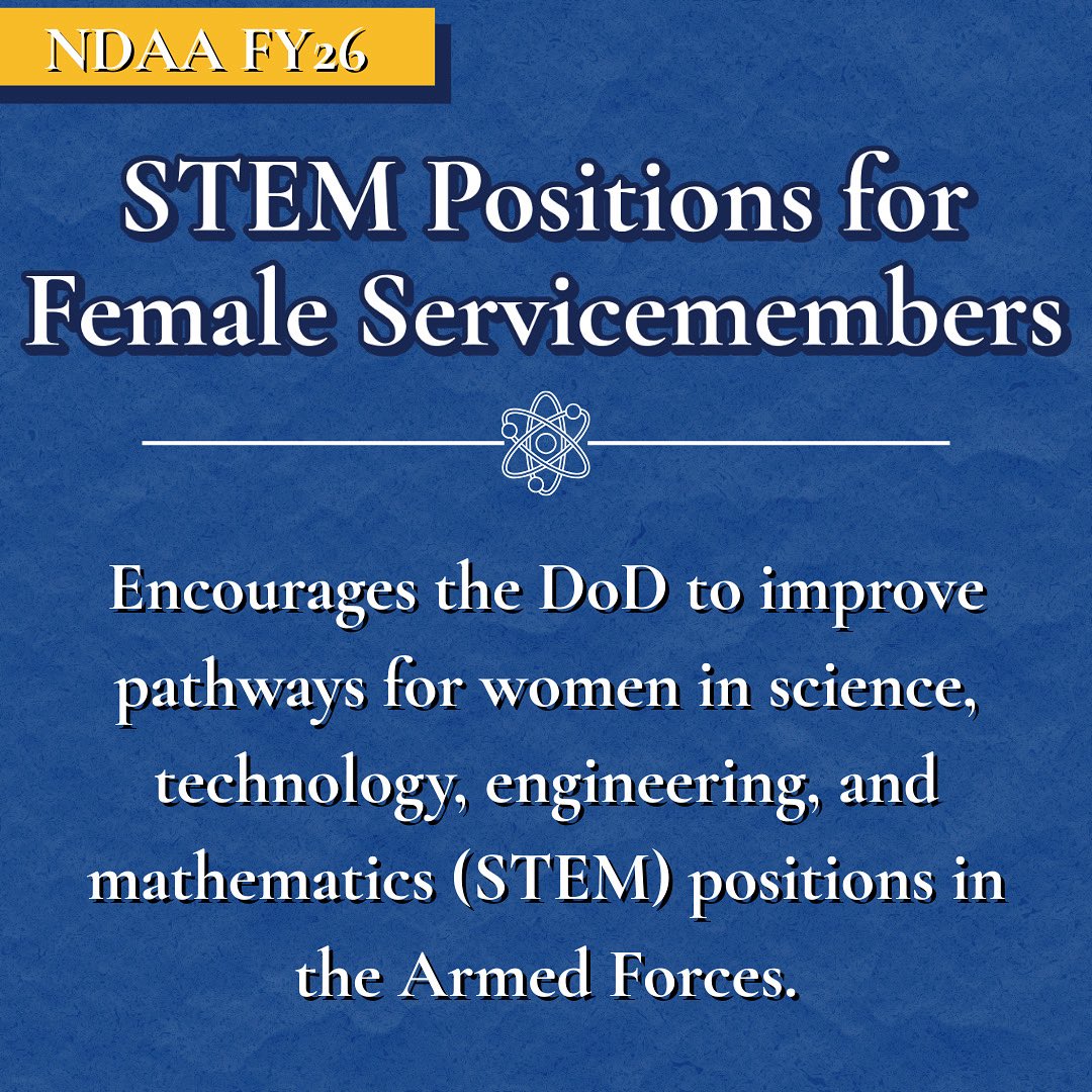RepSherrill's tweet image. For too long, women have been underrepresented in Science, Technology, Engineering, and Math (STEM) positions in our Armed Forces. This week, I introduced a NDAA amendment to break down barriers and expand opportunities for women in STEM.