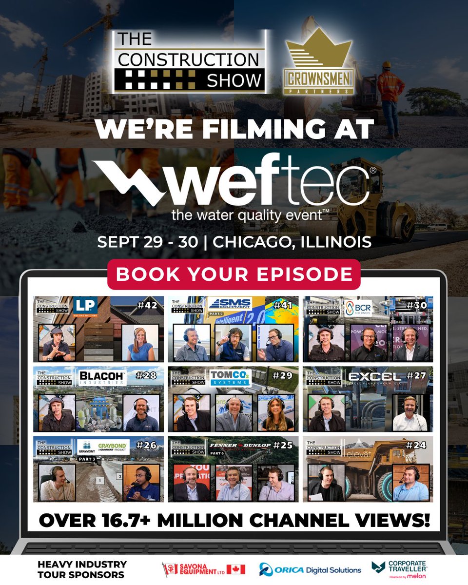Calling all #construction leaders! We’re filming at #WEFTEC in Chicago this Sept 29–30.

Join 16.7M+ viewers who tune in to see the industry's top minds.

📩 info@crownsmen.com
🔗 crownsmen.com/construction-t…

Watch: youtube.com/playlist?list=…

#videoproduction