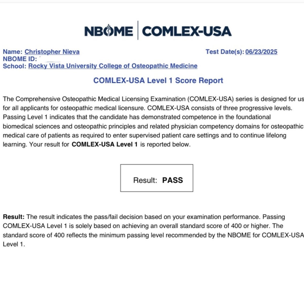 One exam done! ✅ #IPassedCOMLEX