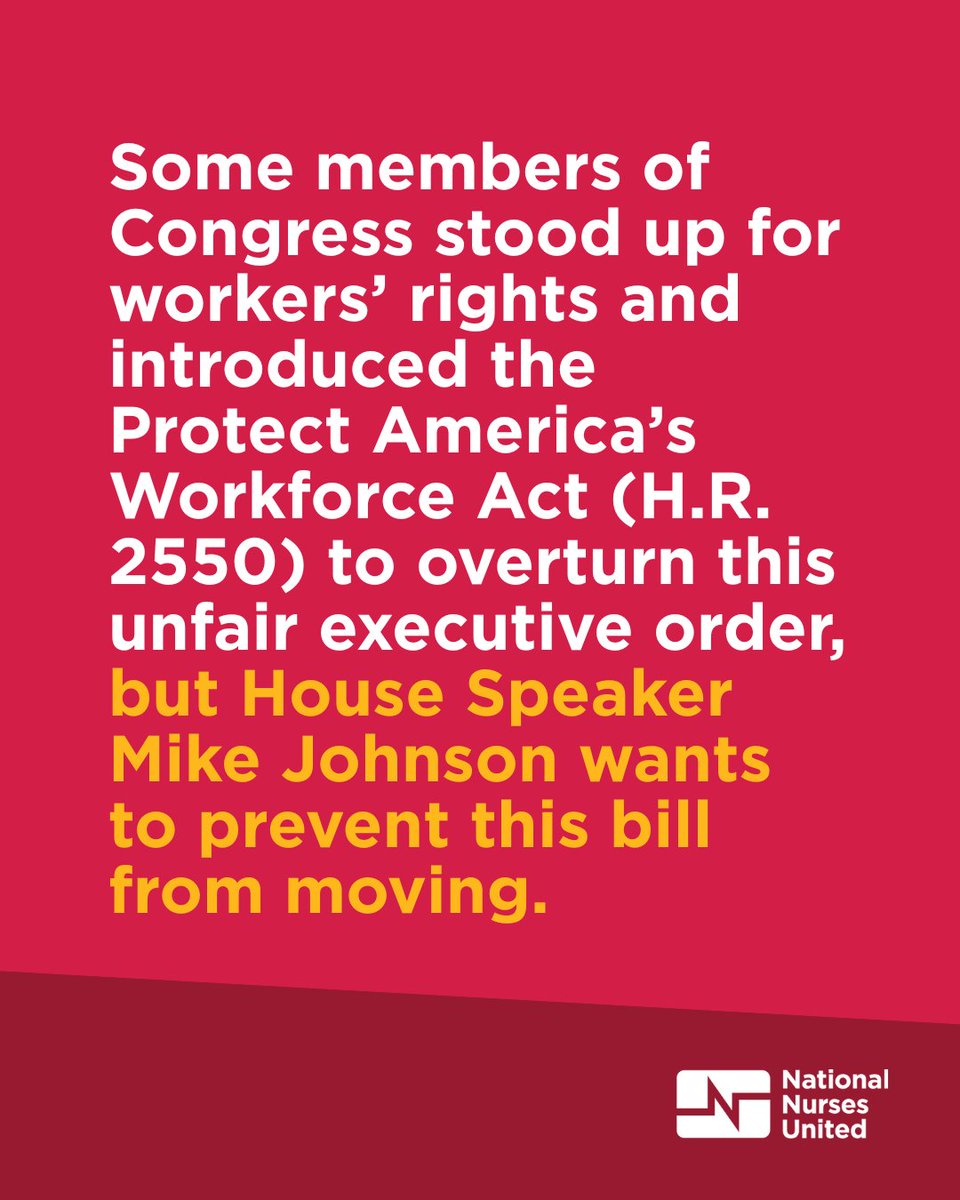 NationalNurses's tweet image. A bill to restore collective bargaining rights for 15K VA nurses has bipartisan support, but Speaker Johnson is trying to prevent it from moving to a vote.
Call your representative and urge them to use the discharge petition to ensure this bill gets a vote: 202-891-4745.
