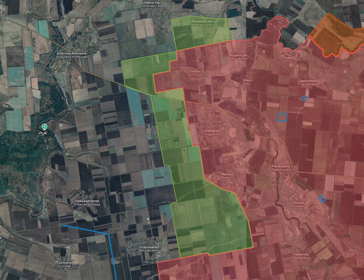 Kalibrated_Maps's tweet image. Russian forces have advanced the front east towards the Vovcha river, southern Donetsk.
22 sq km