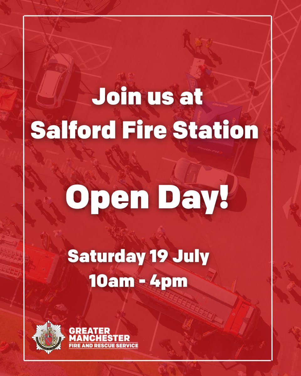manchesterfire's tweet image. 🚨 Join us this Saturday at Salford Fire Station for an exciting open day 🎉
Bring your family and friends along to enjoy a variety of exciting activities, meet your local firefighters, and explore the station. There's something for everyone!
We can't wait to welcome you!