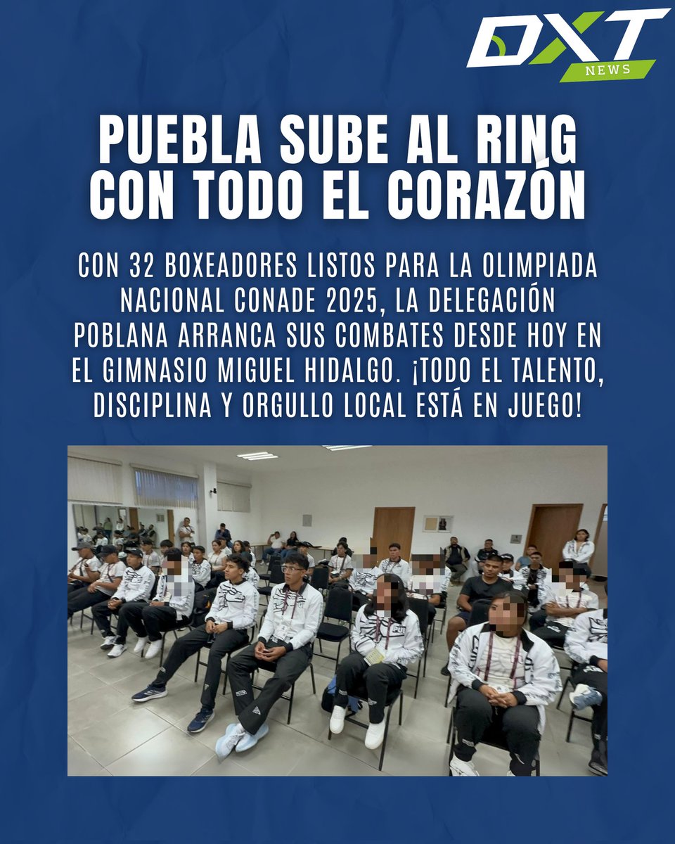 AnguloDXT's tweet photo. Puebla ya está en el ring 🥊🔥 Con 32 atletas y 7 entrenadores, inicia la última etapa de la Olimpiada CONADE 2025.
Checa la nota completa en 👉🏻 https://t.co/dXBQlSfMvd
#Boxeo #DeportePuebla #OlimpiadaCONADE #Juventud #GobiernoDePuebla https://t.co/DxyWHAEdBO