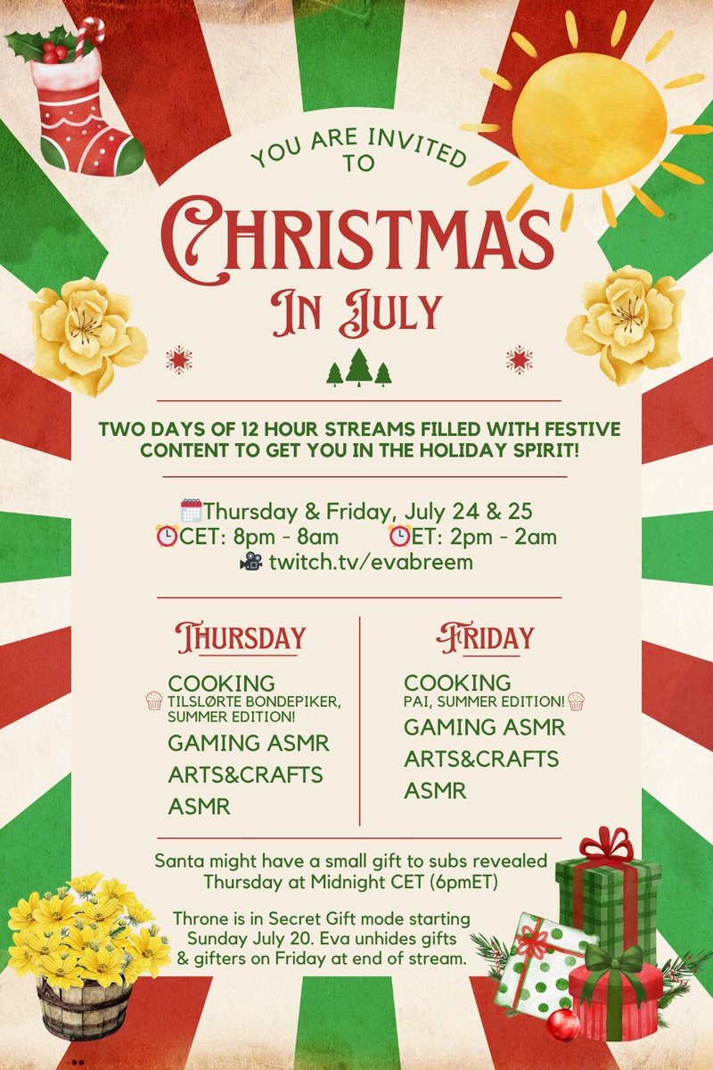 Oh what fun it is to ride in a one bee open sleigh🎄 We're getting sillier and sillier over here, you're invited to Christmas in July!☃️☀️ 12 hour streams Thursday and Friday, 24th and 25th!💕