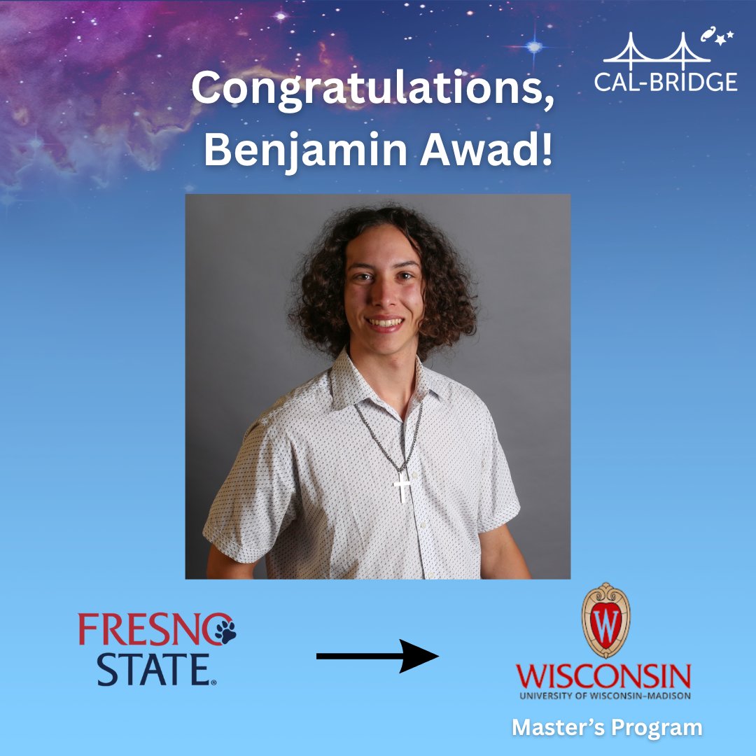 cal_bridge's tweet image. Benjamin Awad, a Fresno State University Physics &amp;amp; Astronomy Student, is headed to the University of Wisconsin-Madison to pursue a Master’s Program. Congratulations, Benjamin! 🎓
@Fresno_State @calstate