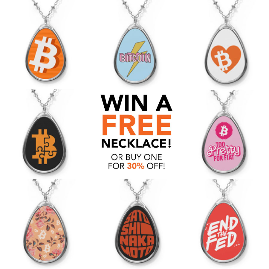 WIN A FREE BITCOIN NECKLACE!!
✅ REPOST
✅ Reply with a screenshot of your fav design. 
For more chances to win, sign up to our newsletter! 🧡
Winner will be notified by DM. Enter now!! 
You can also buy one for 30% OFF! 48 hours only.