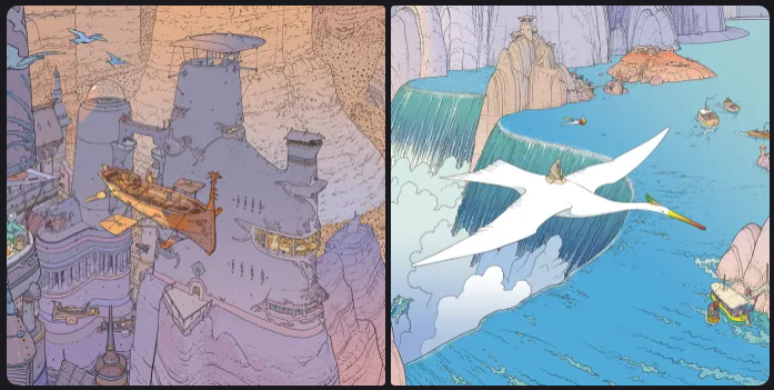McFunkypants's tweet image. inspired by the artist Moebius today I drew some lines on paper and turned them into textures for a godot project