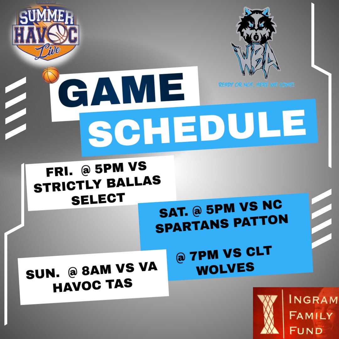 🚨 Ready or not, here we come! 🚨 
WBA Kinston 17U will be on display this week at the Phenom Hoops Summer Havoc Live in Bermuda Run. #wbawolves #PhenomSummerHavoc