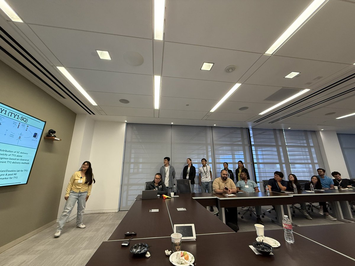 MarbanLab's tweet image. Elevator pitch day at Marbán #labmeeting. Each person had one slide and 90 seconds max to present. Amazing scope of work, beautifully presented!