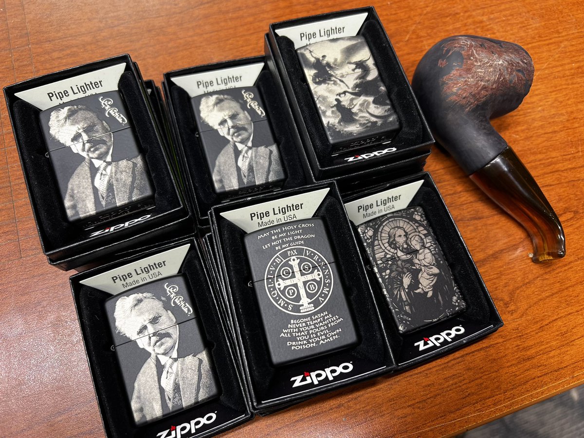 CatholicPipeCo's tweet image. Merch for the Chesterton Conference next week!