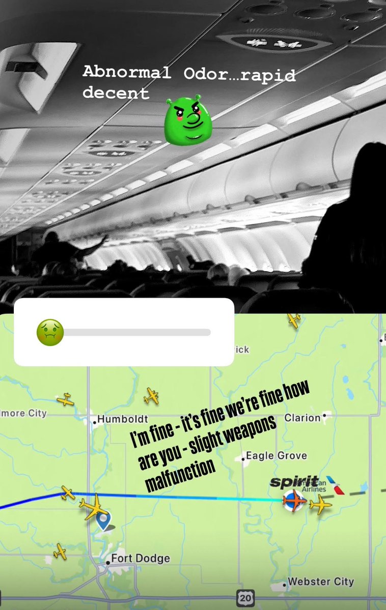 brakes_off's tweet image. A bit of fun in the Spirit flight today into MKE - rapid decent to 10k from 37k
For an unidentified odor in the back of plane
Landed safe