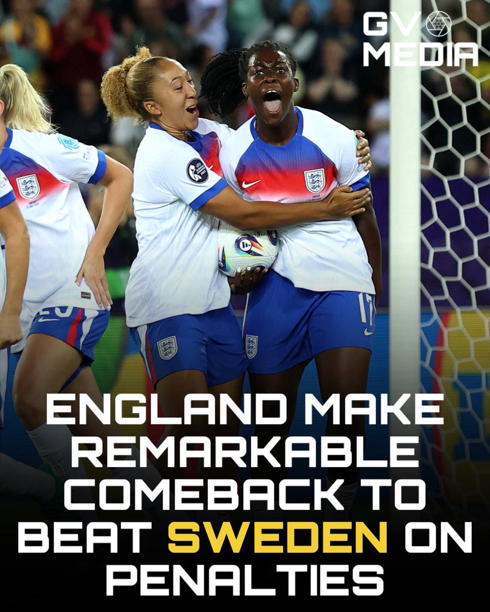 GameVisionMedia's tweet image. England made a truly remarkable comeback to beat Sweden in the Quarter finals of Euro 2025. Beating Sweden on penalties after an intense shootout 🤯
