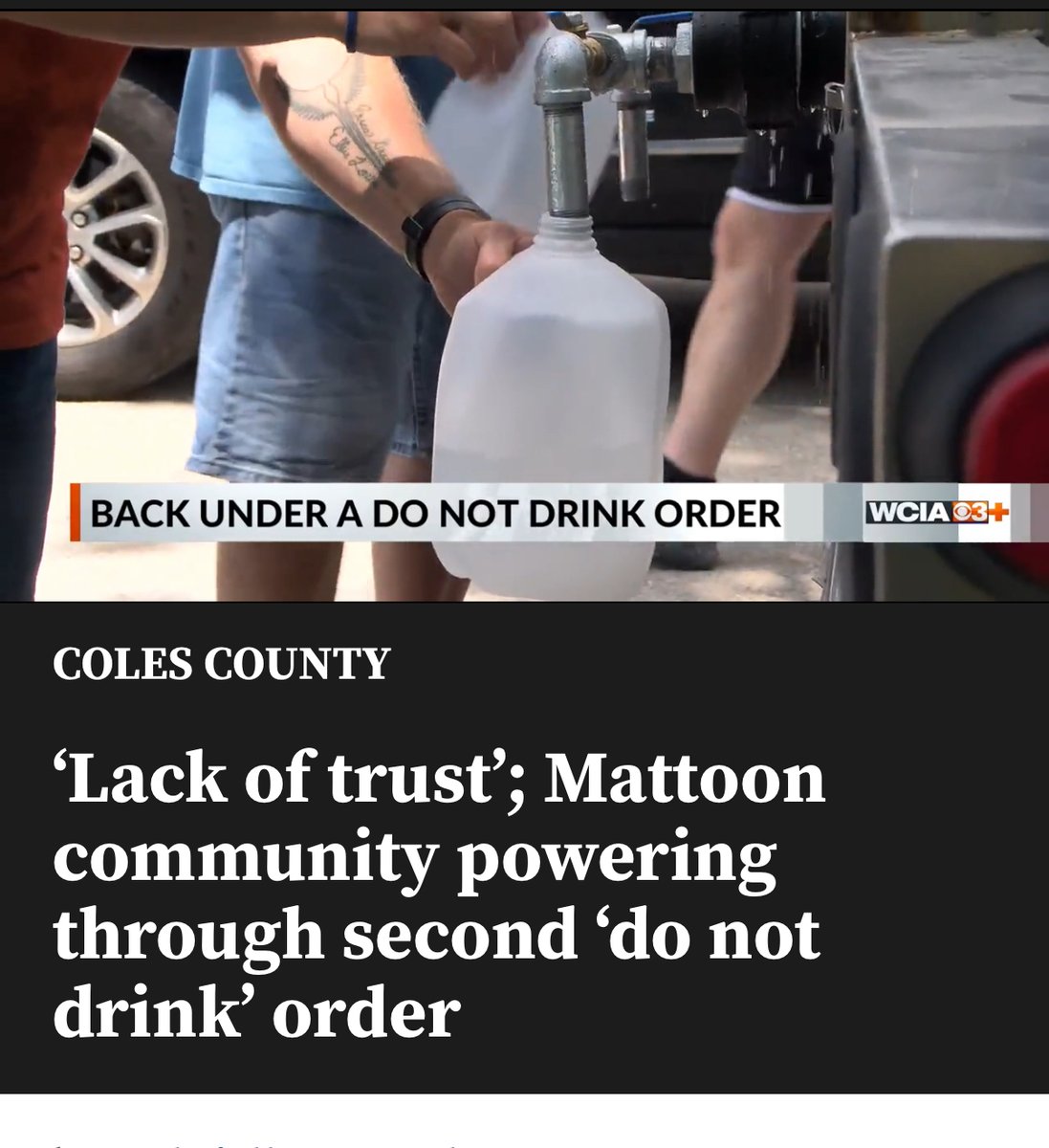 Do not drink the water in Mattoon (still).

On a totally unrelated point of course, you can make agriculture clean up its pollution problem (no more toothless voluntary conservation) or you can put the cost of cleaning up drinking water on municipal drinking water systems.