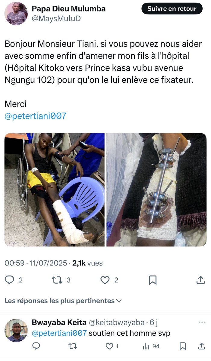 Peter Tiani (@petertiani007) on Twitter photo #RDC…
L’argent est important, oui.
Nécessaire, sans doute.
Mais ce n’est ni l’argent qui guérit, ni le médecin qui ne fait que soigner et prescrire…
C’est Dieu seul qui guérit. 🙏🏿
Que ton Dieu, qui a touché nos cœurs ; <a href="/kakese_leon/">Leon KAKESE</a> <a href="/ngalulajael1/">Jael Ngalula Tshimanga</a> et moi ,t’accorde sa grâce #RDC…
L’argent est important, oui.
Nécessaire, sans doute.
Mais ce n’est ni l’argent qui guérit, ni le médecin qui ne fait que soigner et prescrire…
C’est Dieu seul qui guérit. 🙏🏿
Que ton Dieu, qui a touché nos cœurs ; <a href="/kakese_leon/">Leon KAKESE</a> <a href="/ngalulajael1/">Jael Ngalula Tshimanga</a> et moi ,t’accorde sa grâce