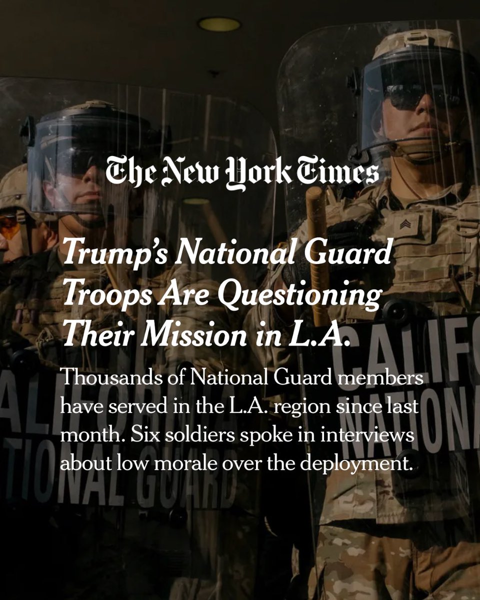 VetsAboutFace's tweet photo. Thousands of National Guard members have served in the Los Angeles region since last month. Six soldiers spoke about low morale and a deep concern that the deployment.

Sign up to get involved with the right to refuse campaign -> 
https://t.co/IAU5Pxh5Ao

#RightToRefuse 🧵 https://t.co/4ubv5lgTuL