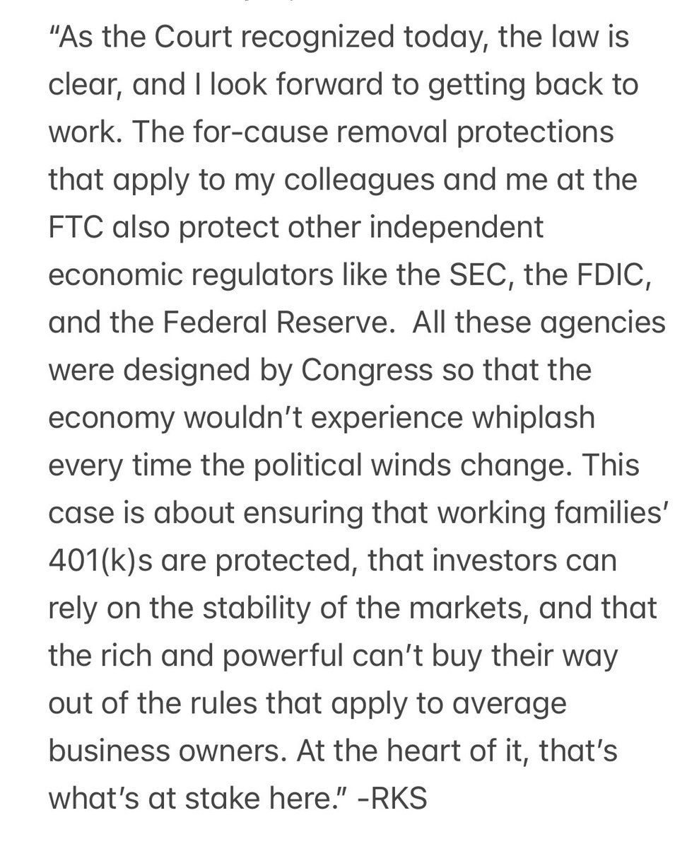 Statement by reinstated FTC Commissioner <a href="/RKSlaughterFTC/">Rebecca Kelly Slaughter</a>