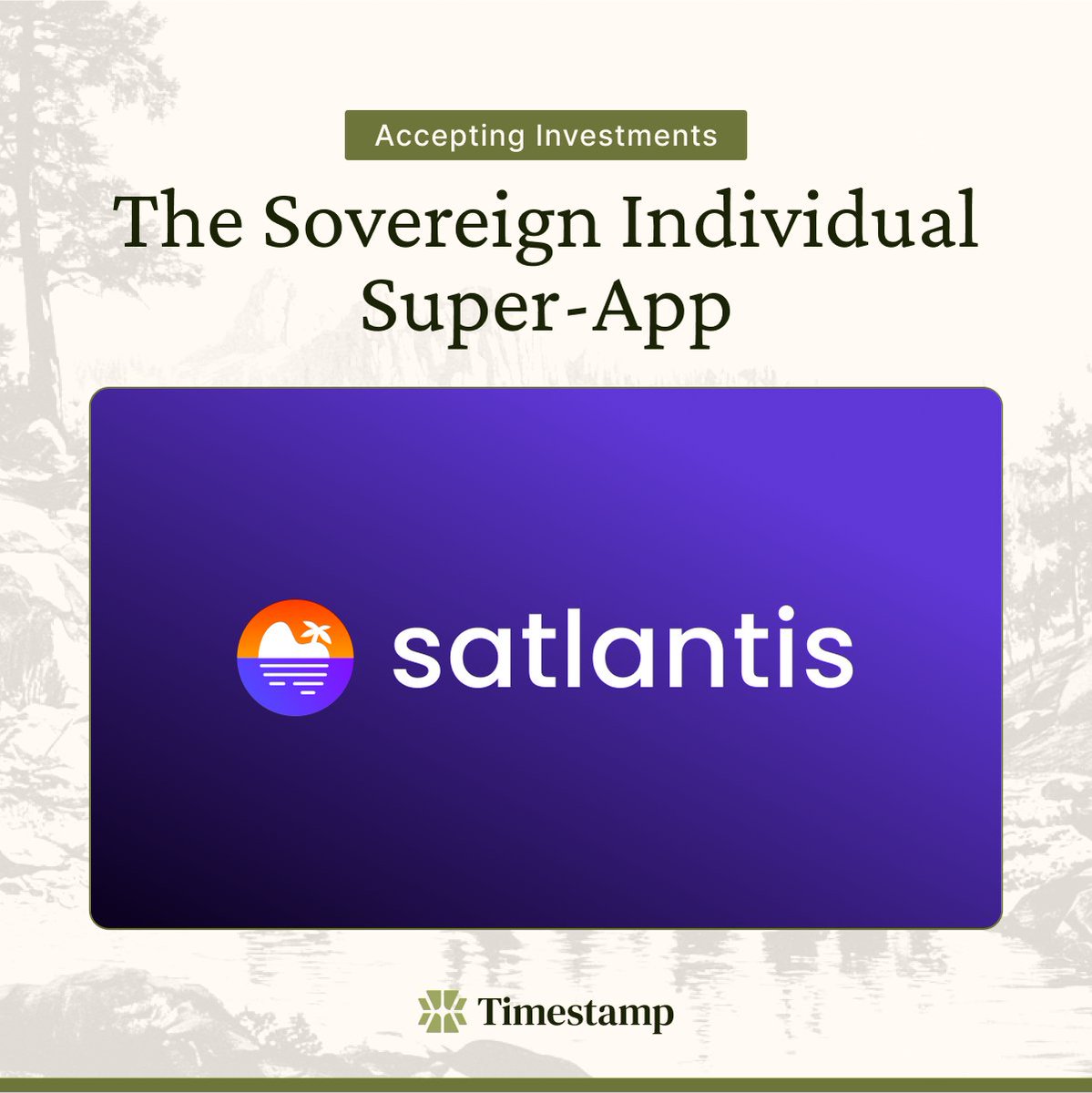 Timestamp (@timestamp_btc) on Twitter photo Satlantis is now accepting investments on Timestamp!
<a href="/JoinSatlantis/">Satlantis: People, Places & Events</a> is building an all-in-one social app & travel directory.
Learn more about Satlantis on Timestamp:
bit.ly/satlantis
© Timestamp Portal LLC. This is not an investment solicitation. Investing involves the Satlantis is now accepting investments on Timestamp!
<a href="/JoinSatlantis/">Satlantis: People, Places & Events</a> is building an all-in-one social app & travel directory.
Learn more about Satlantis on Timestamp:
bit.ly/satlantis
© Timestamp Portal LLC. This is not an investment solicitation. Investing involves the