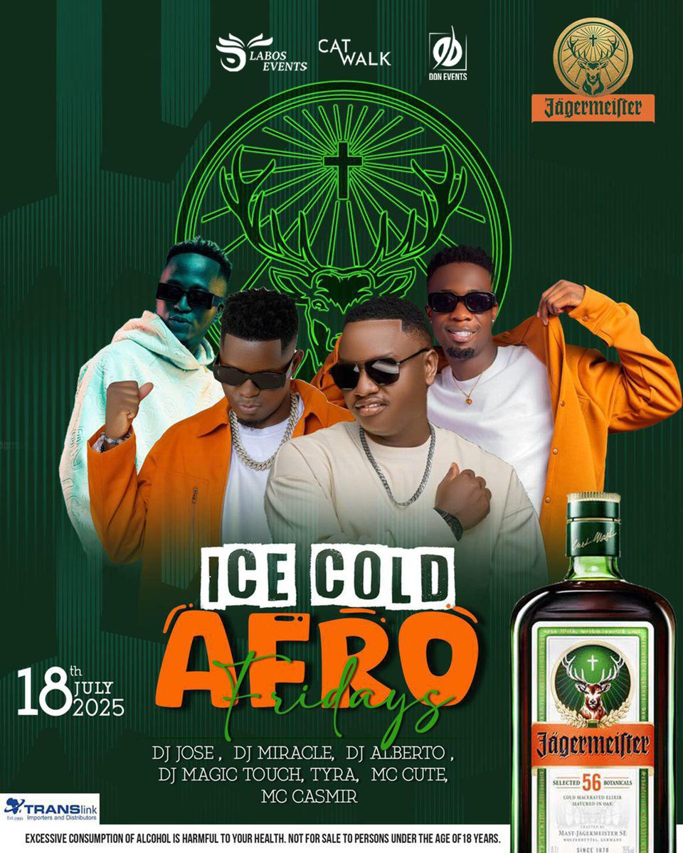 CatwalkKla's tweet image. It’s the ice Cold Afro Friday with @jagermeister_uganda welcome to the weekend we outside with @deejay_jose256 @djmiracle_bigtalent @dj_magic_touch_ug @mr43effect @mccute94 @mccasmir @ester_tyra hosted by @labos_events_ @donlegacyevents @jagermeister_uganda