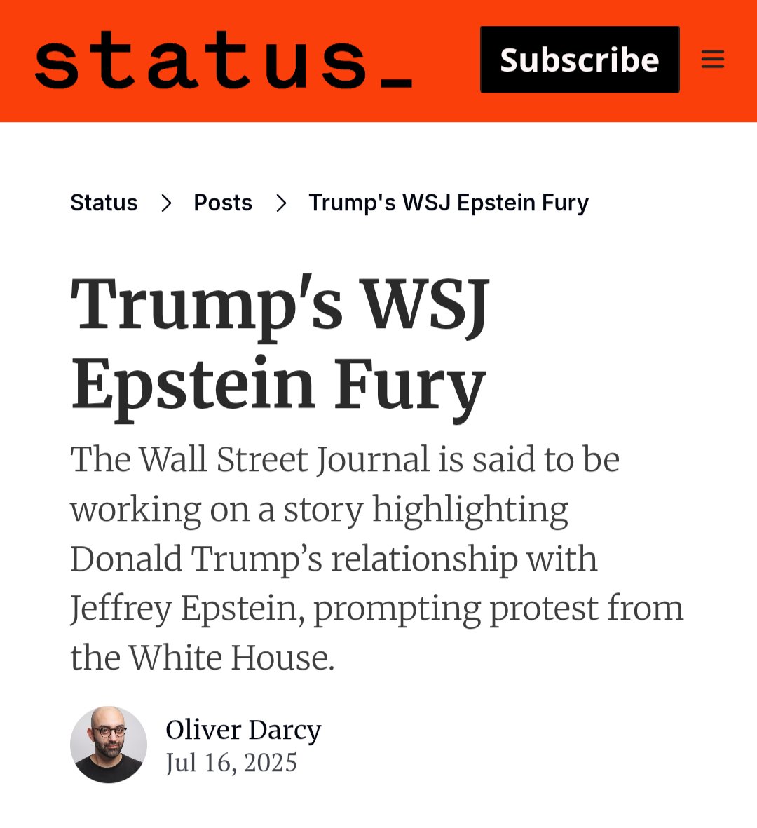 People inside the Beltway have been buzzing about this for a day and a half.  I heard about it, and I’m in Paris.

The rumors I heard yesterday are to the effect  that the Journal has a copy of a birthday card or note written by Trump to Epstein, and it says something Trump