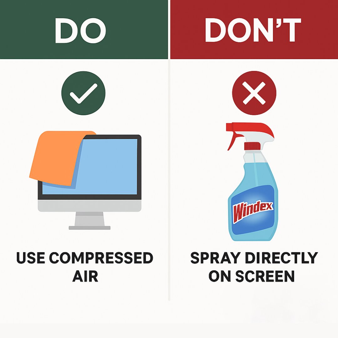 TAZ #Techtips!
Cleaning your computer the wrong way could fry your hardware (literally).
✅ Use compressed air (not your breath)
❌ Never spray directly on the screen

More do’s and don’ts here ➤ taznetworks.com/how-to-clean-y…
#TechTip #ComputerCare #MSP #SoutheastMichigan #ITSupport