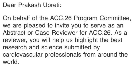 PrakashUpretiMD's tweet image. A few years back, I was nervously submitting my first abstract to ACC. Now, I get to serve as a reviewer for #ACC26. It feels surreal — a full circle moment I’m truly grateful for. Here’s to growing, learning, and giving back.
See you in NOLA
🩺⚕️🫀🥼
@ACCinTouch @JACCJournals