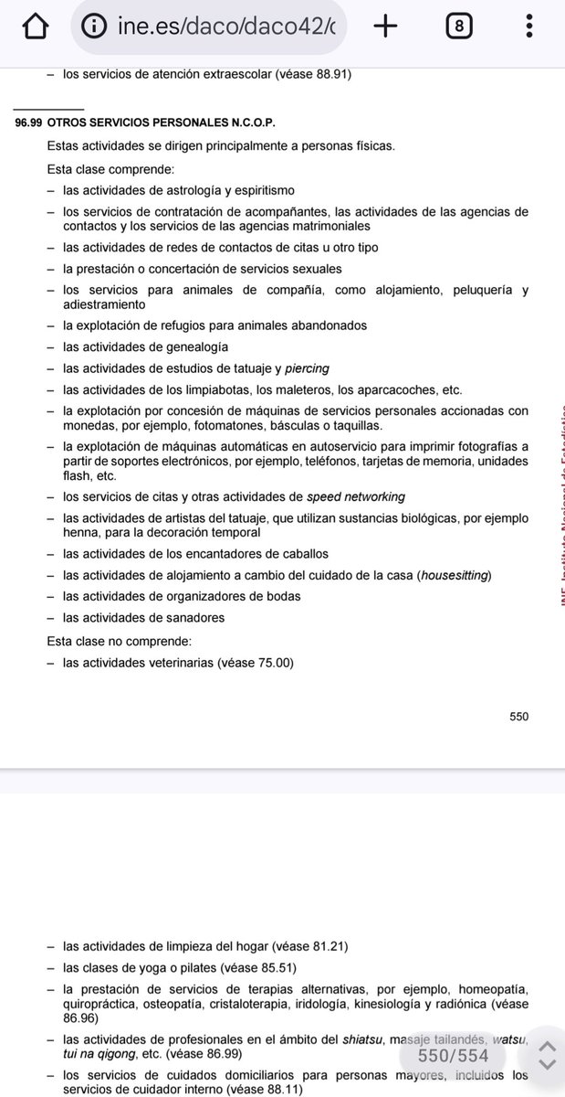 Chic@s como novedad, por si no lo sabías, (yo hasta hace poco) el INE en la Clasificación Nacional de Actividades económicas (CNAE25), comprende en su apartado 96.99. OTROS SERVICIOS PERSONALES :   *La Prestación o concertacion de servicios sexuales. 
Página 550.