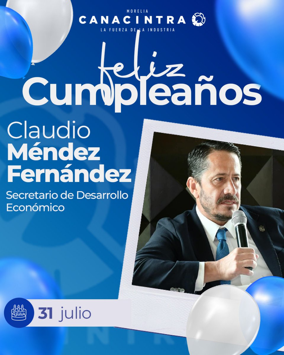 Le deseamos un muy feliz cumpleaños al Secretario de Desarrollo Económico, Claudio Méndez.
Deseamos que este nuevo año de vida esté lleno de salud, satisfacciones y éxito.