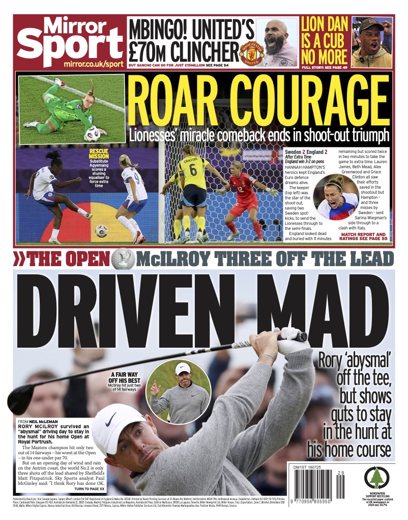 Lou_obrien19's tweet image. Friday's MIRROR SPORT: Roar courage #TomorrowsPapersToday