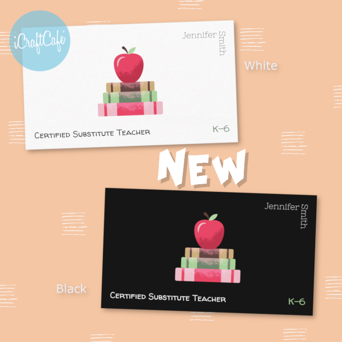 New modern double-sided horizontal  #substitute #teacher #businesscards . Available in white or black . © ArianeC Illustrations-All rights reserved #educators #tutors #literacycoach 👉 zazzle.com/collections/bu…