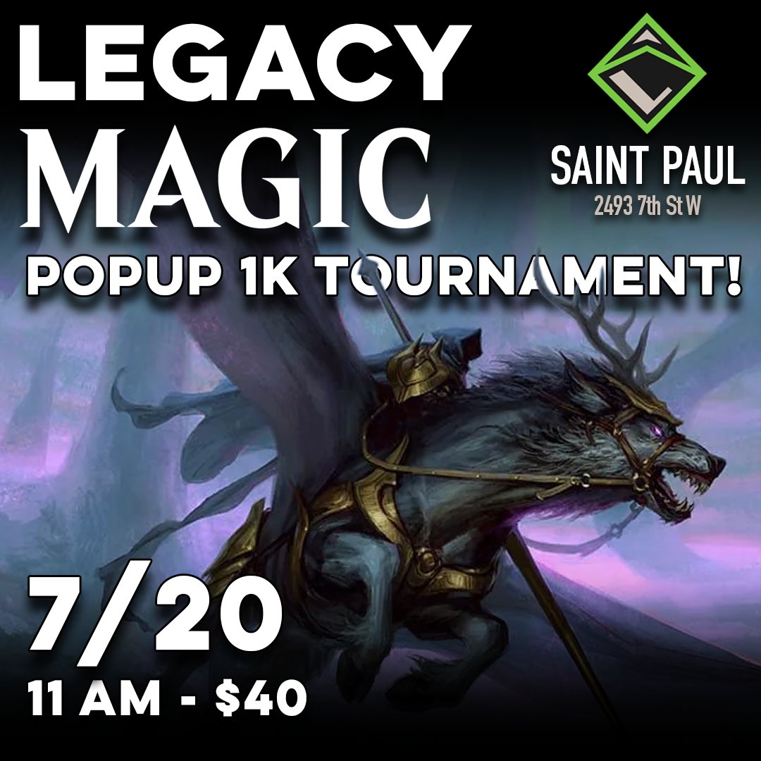 LevelUpMN's tweet image. CALLING ALL LEGACY MTG PLAYERS!!!!

Level Up STP is hosting 1k event this Sunday 7/20 starting at 11am!

$40 Entry, prizing out the top 8 in cash!
At 50 players, the prize pool goes up to 1.5k, at 60 we go up to 2k!!!

This event will have a Competitive Rules Enforcement Level.