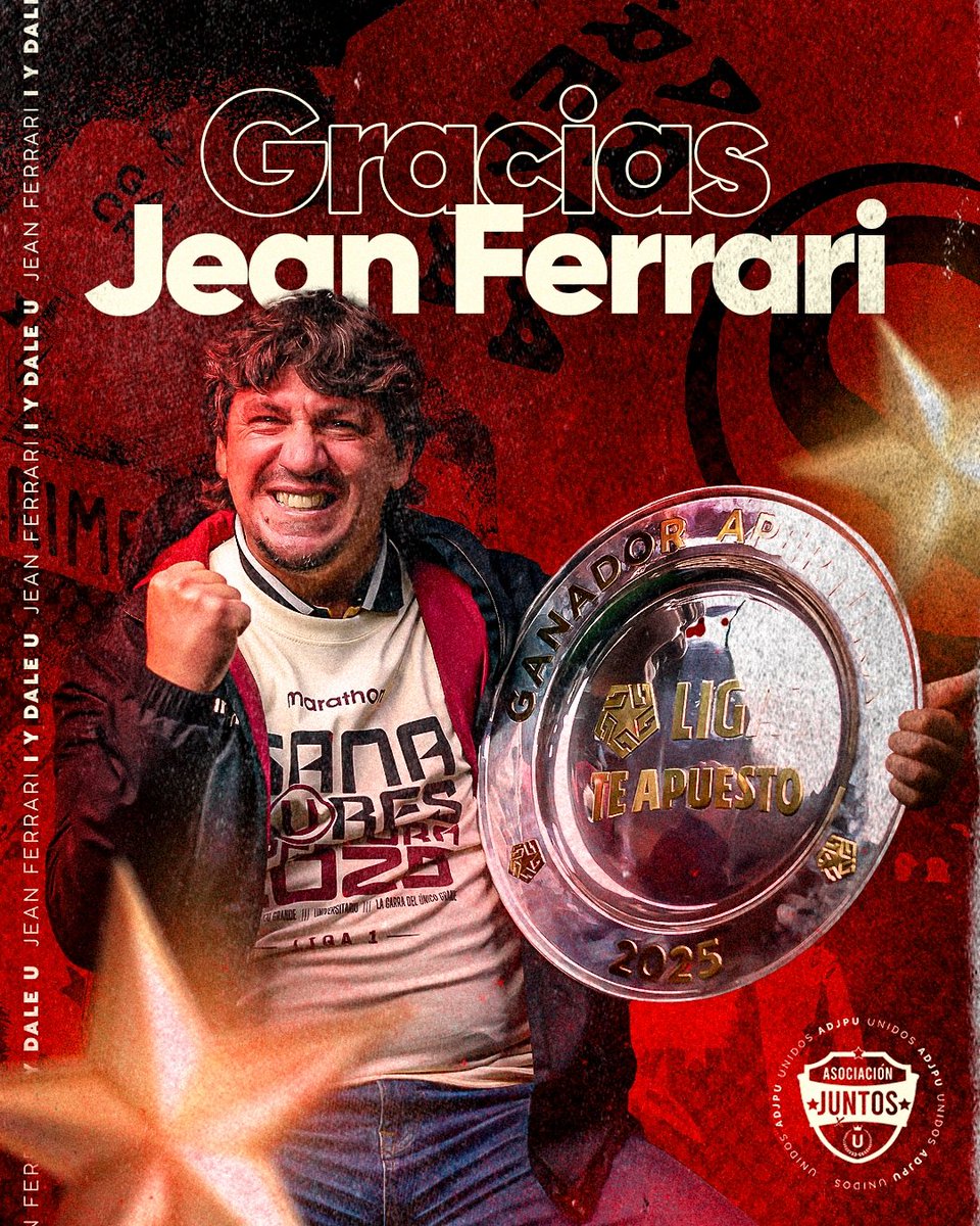 𝗚𝗥𝗔𝗖𝗜𝗔𝗦 𝗣𝗢𝗥 𝗦𝗜𝗘𝗠𝗣𝗥𝗘, 𝗝𝗘𝗔𝗡 🙌⚽
Agradecemos a <a href="/jferrari5/">Jean Ferrari</a> por su trascendental labor como Administrador Provisional de Universitario de Deportes. 
Bajo su gestión obtuvimos el bicampeonato de la Liga 1, títulos en todas nuestras disciplinas, infraestructura de
